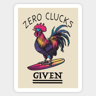 Surfing Rooster - No Clucks Given (with Black Lettering) Magnet
